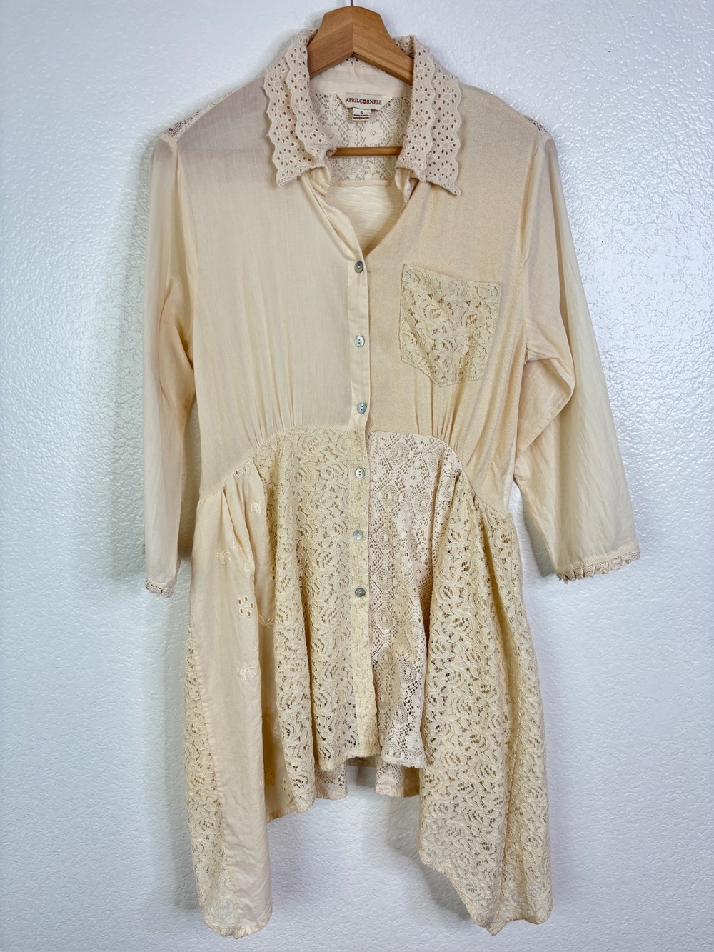 APRIL CORNELL Mixed Media Blouse Cream Size S